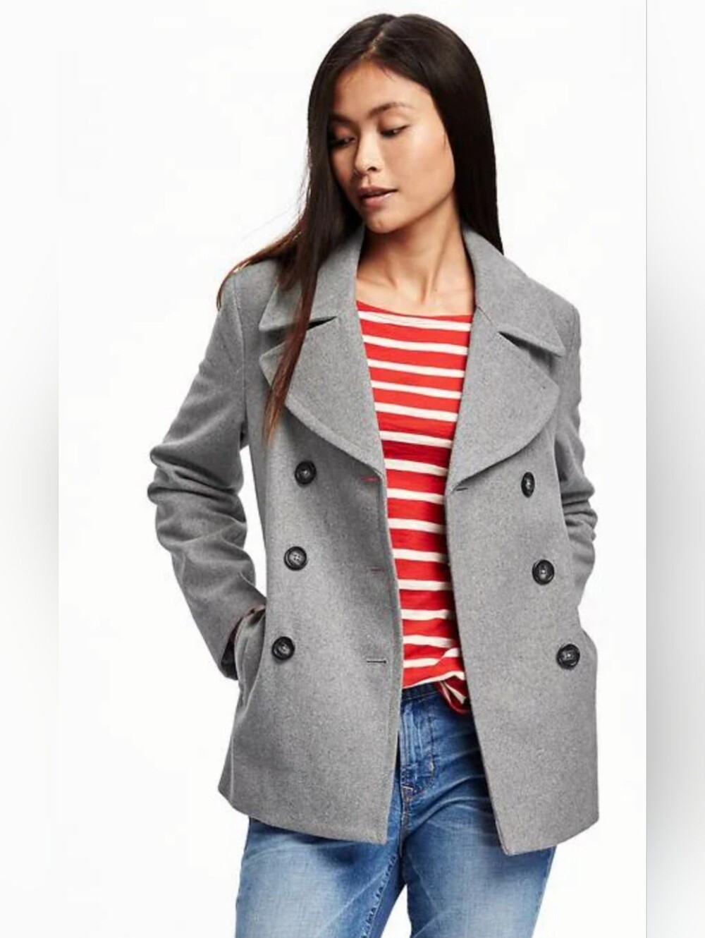 Old Navy Grey Double-Breasted Wool Blend Peacoat Sz XS